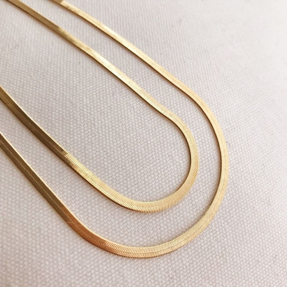 Gold Herringbone Chain Necklace‎